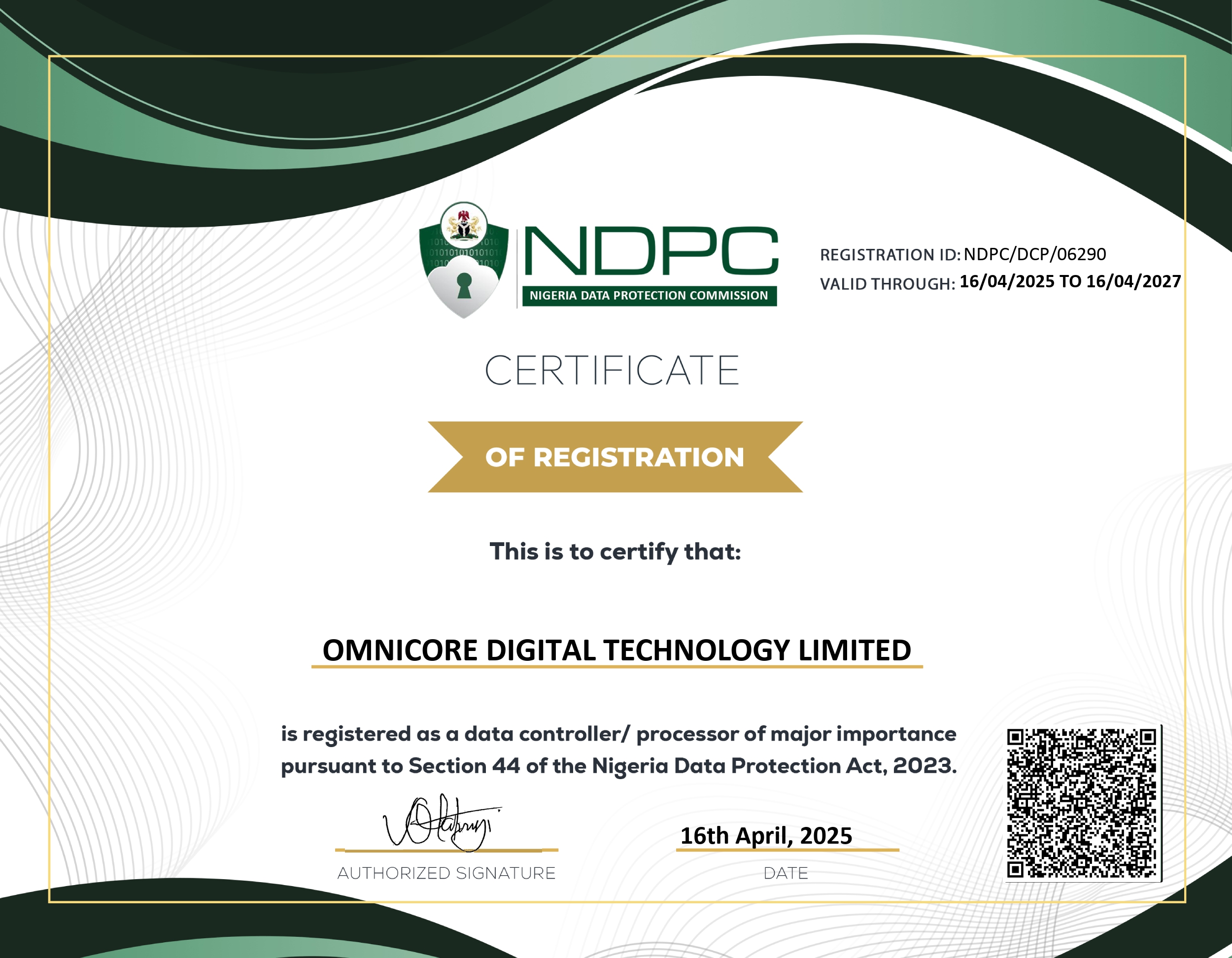 NDPC Certificate
